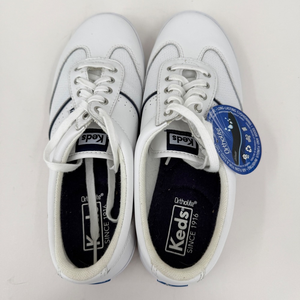 Keds Ace Leather Sneakers Womens 8 White Perforated Ortholite FLAW - Picture 7 of 10